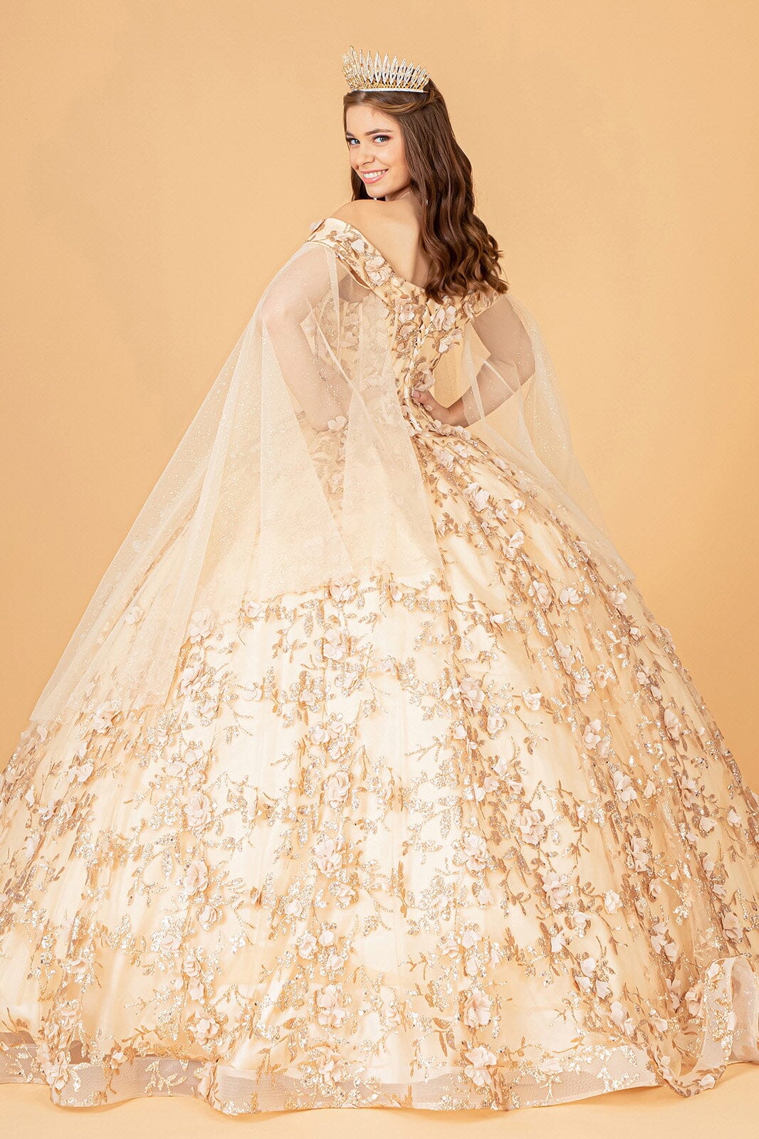 3D Floral Cape Sleeve Ball Gown by Elizabeth K GL1970 - product image 12