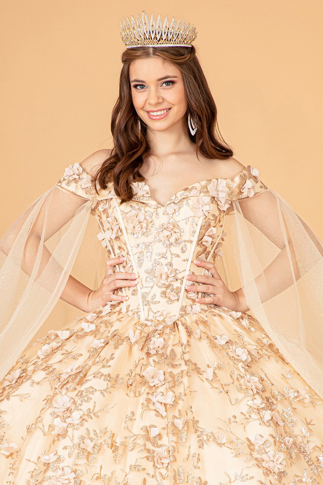 3D Floral Cape Sleeve Ball Gown by Elizabeth K GL1970 - product image 13