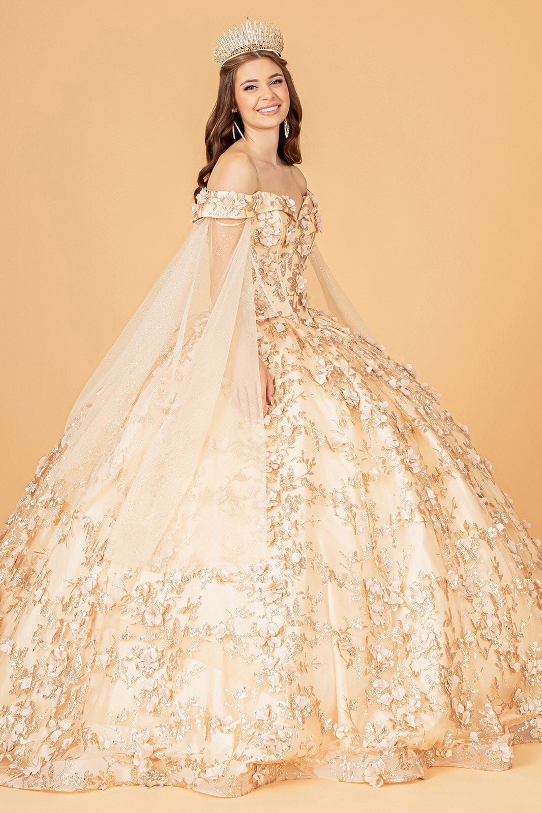 3D Floral Cape Sleeve Ball Gown by Elizabeth K GL1970 - product image 15