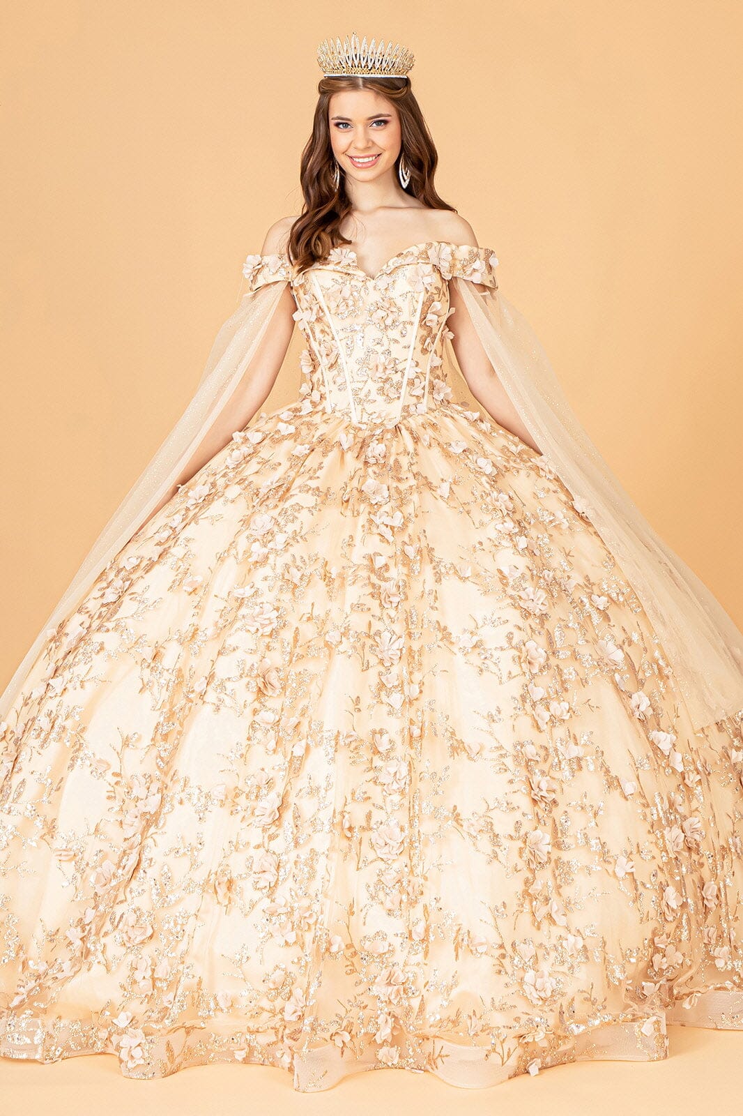 3D Floral Cape Sleeve Ball Gown by Elizabeth K GL1970 - product image 11