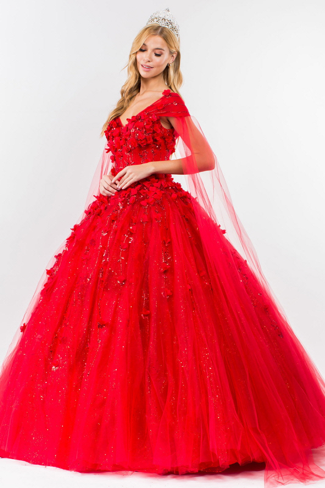 3D Floral Cape Sleeve Ball Gown by Elizabeth K GL1974 - product image 14