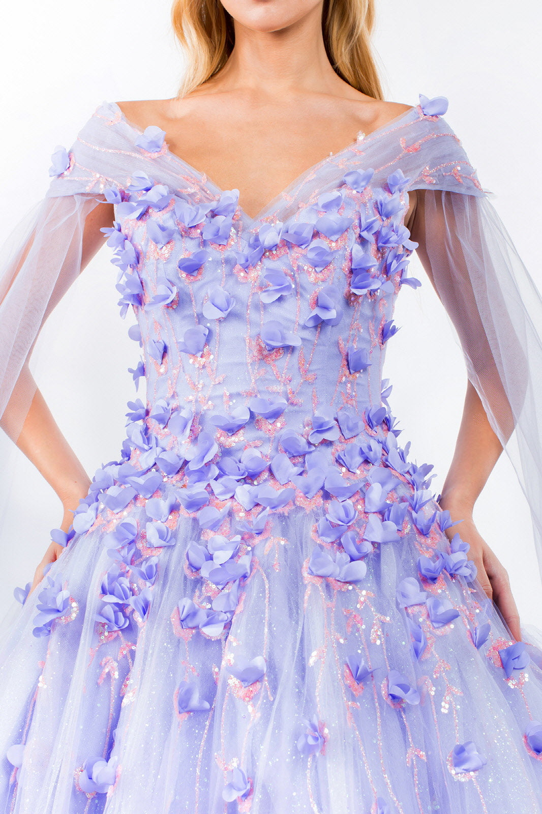 3D Floral Cape Sleeve Ball Gown by Elizabeth K GL1974 - product image 4