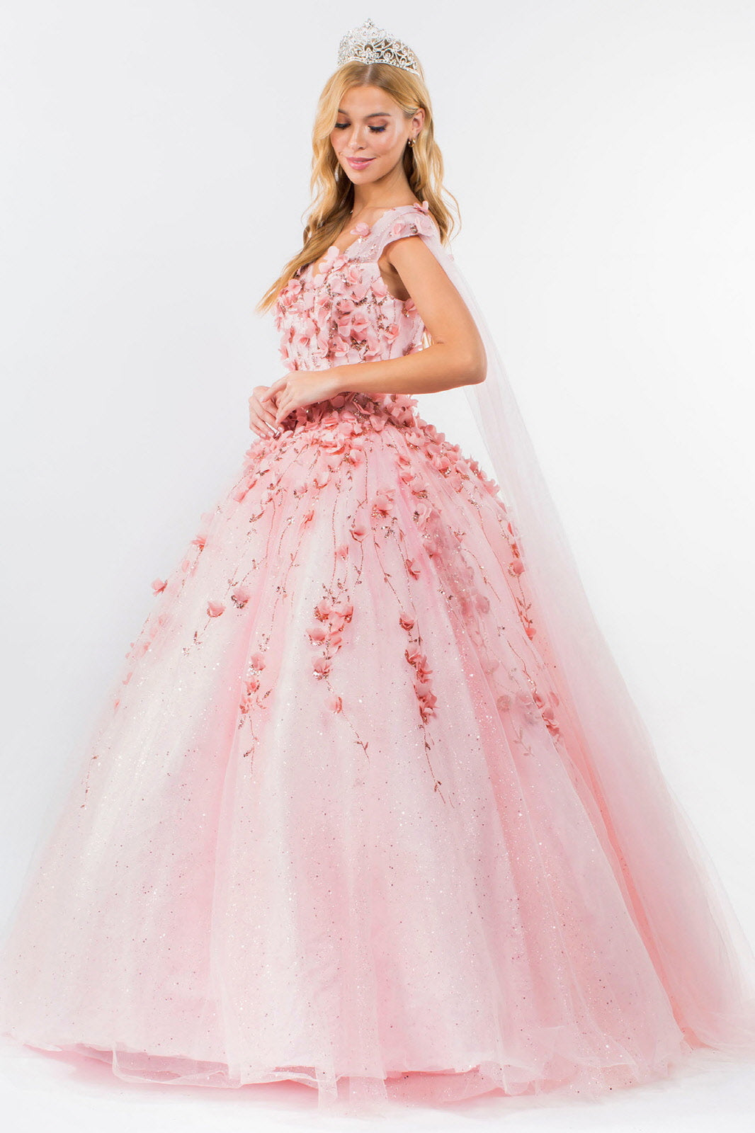 3D Floral Cape Sleeve Ball Gown by Elizabeth K GL1974 - product image 9