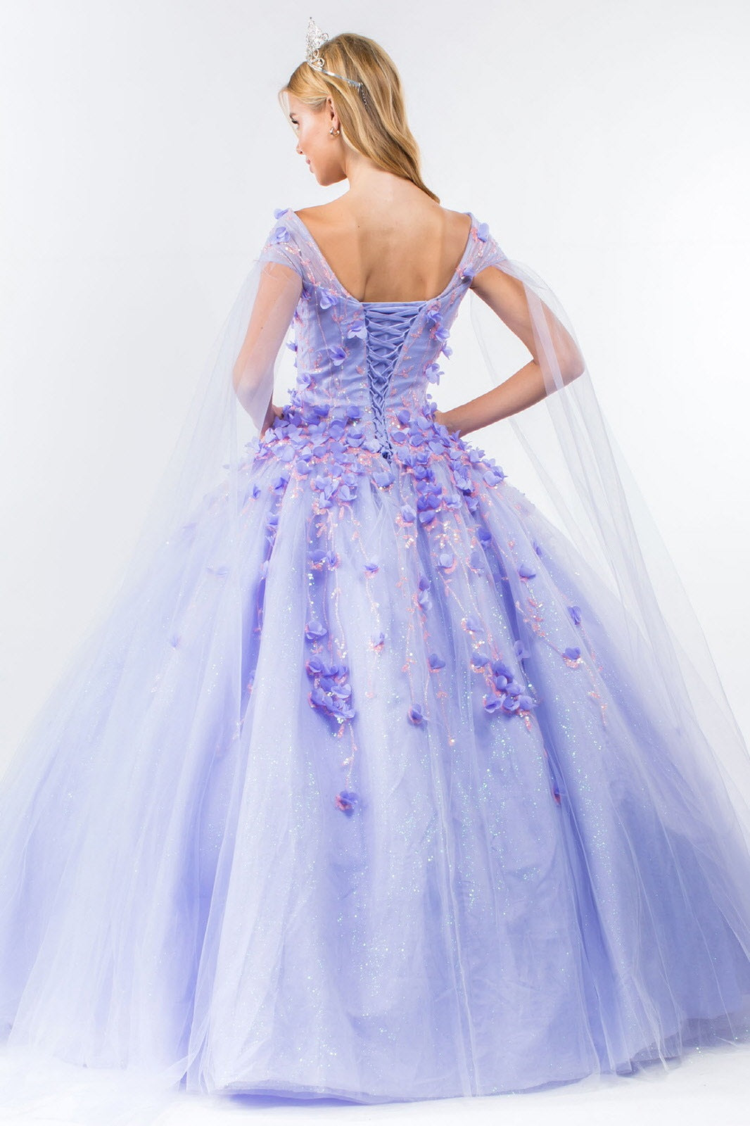 3D Floral Cape Sleeve Ball Gown by Elizabeth K GL1974 - product image 2