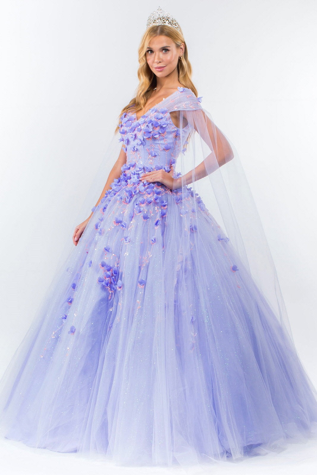3D Floral Cape Sleeve Ball Gown by Elizabeth K GL1974 - product image 3