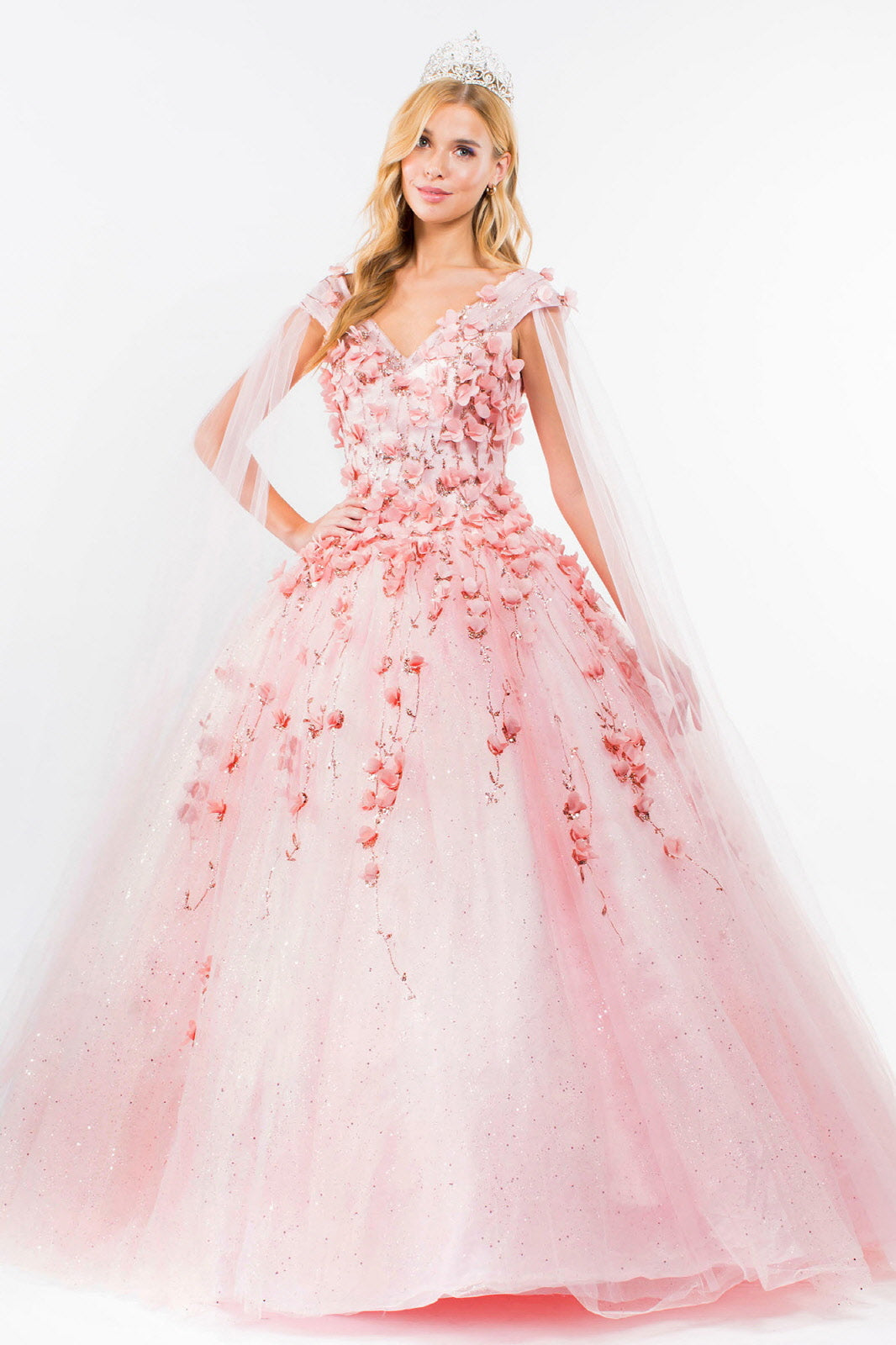 3D Floral Cape Sleeve Ball Gown by Elizabeth K GL1974 - product image 6