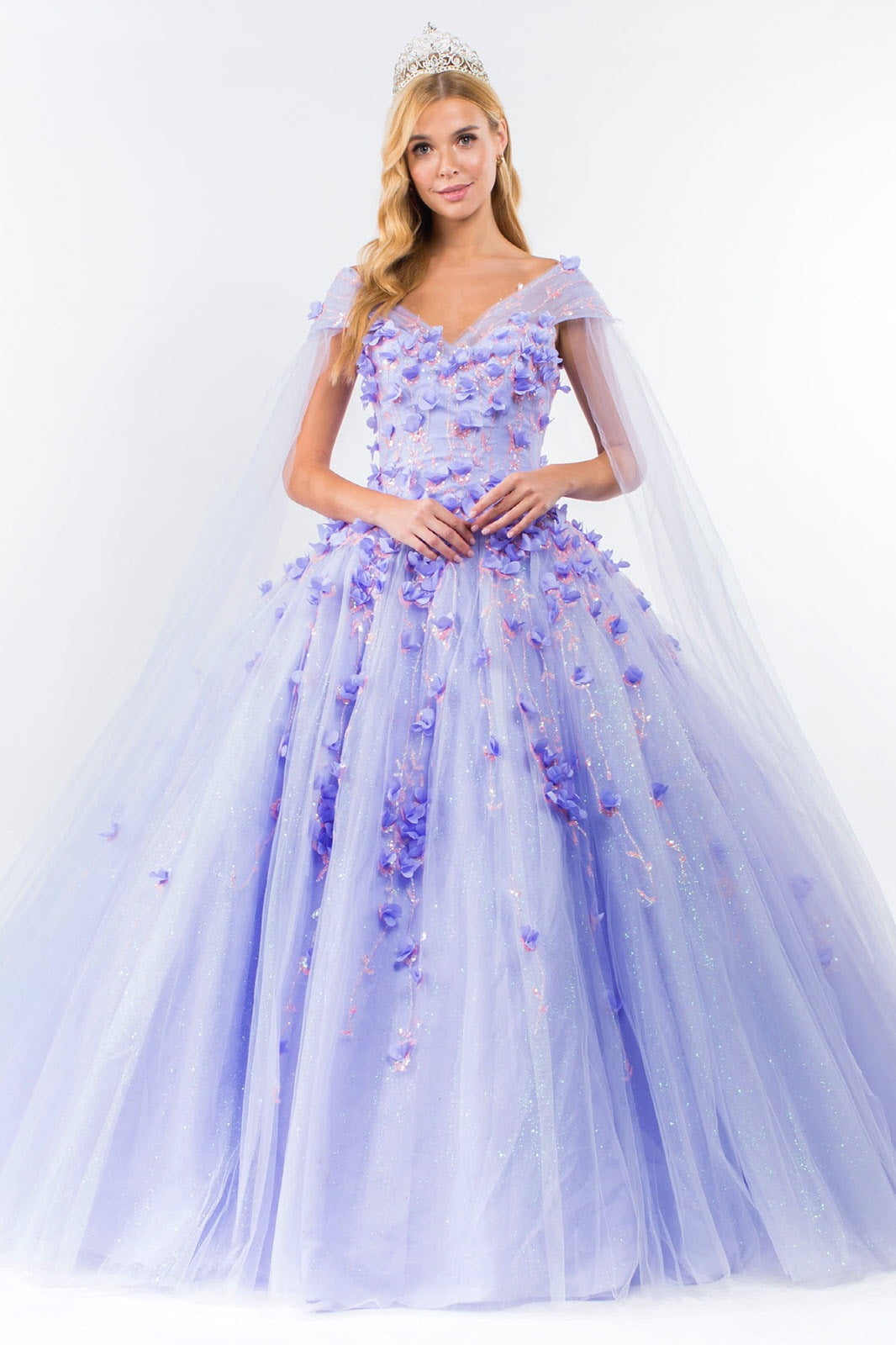 3D Floral Cape Sleeve Ball Gown by Elizabeth K GL1974 - product image 1