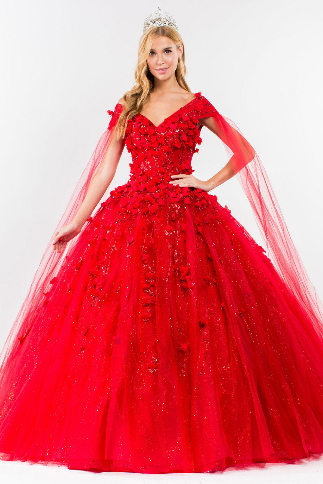 3D Floral Cape Sleeve Ball Gown by Elizabeth K GL1974 - product image 12
