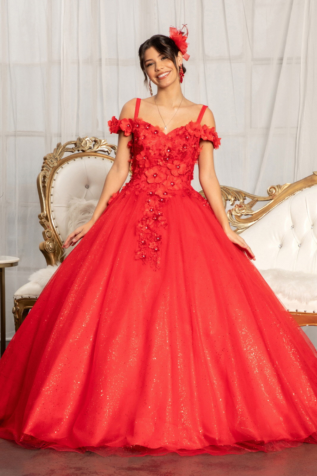 3D Floral Cold Shoulder Ball Gown by Elizabeth K GL1988 - product image 1