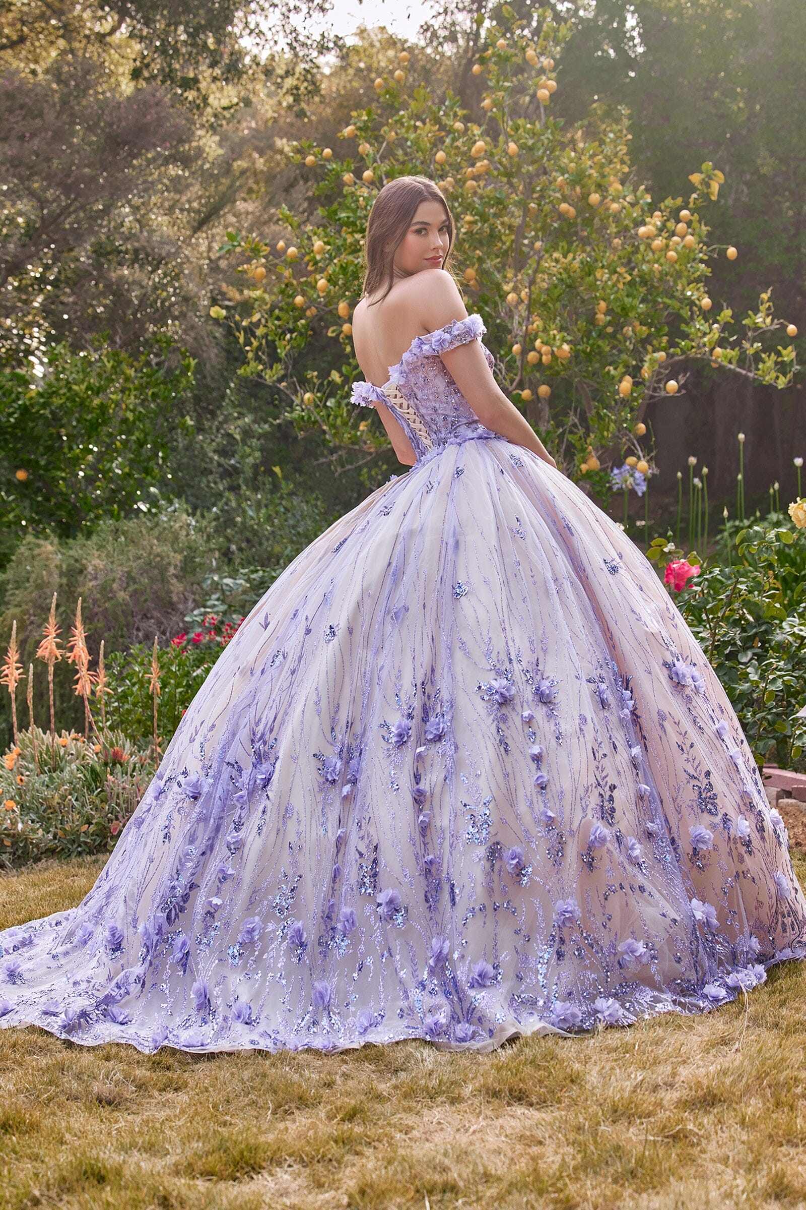 3D Floral Glitter Off Shoulder Ball Gown by Ladivine 15704 - product image 2