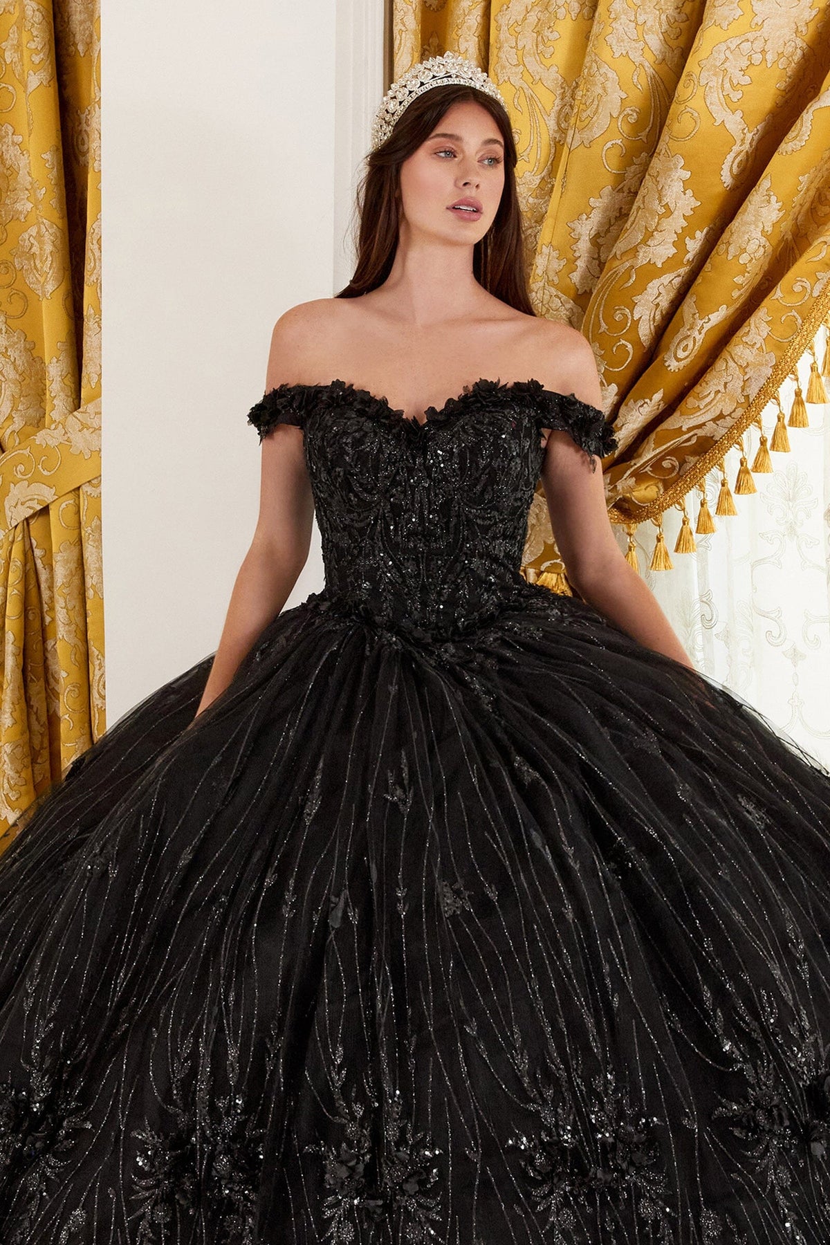 3D Floral Glitter Off Shoulder Ball Gown by Ladivine 15704 - product image 8