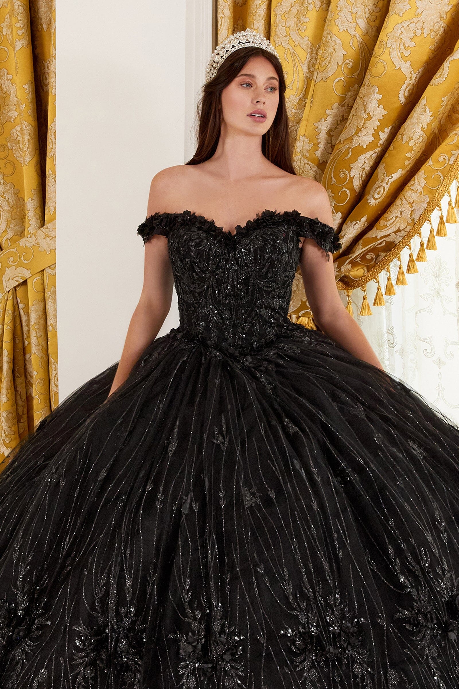 3D Floral Glitter Off Shoulder Ball Gown by Ladivine 15704 - product image 8