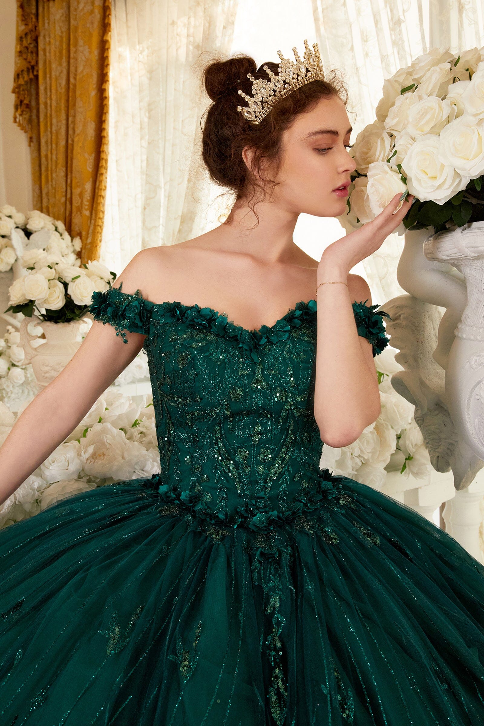 3D Floral Glitter Off Shoulder Ball Gown by Ladivine 15704 - product image 3