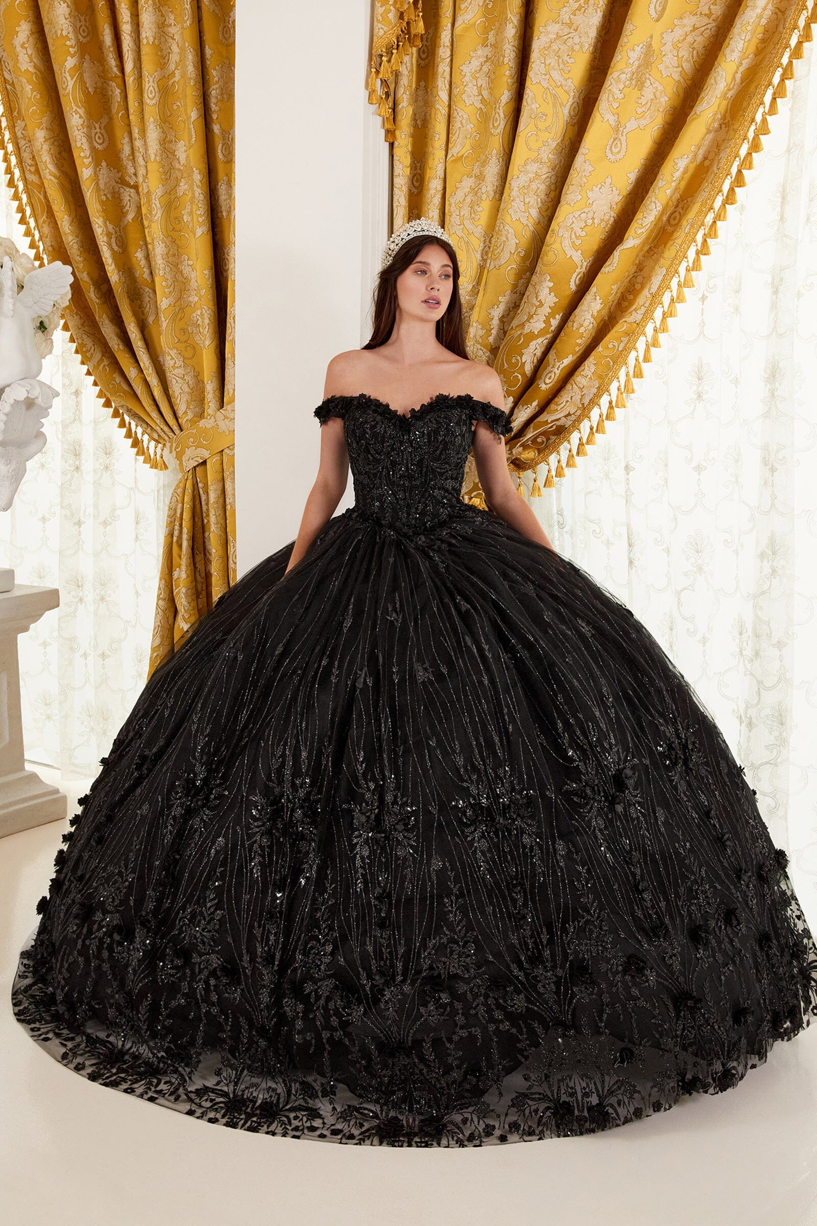 3D Floral Glitter Off Shoulder Ball Gown by Ladivine 15704 - product image 7
