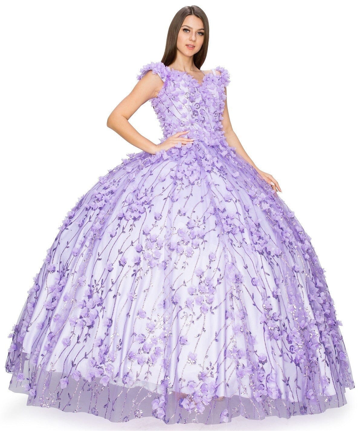 3D Floral Off Shoulder Ball Gown by Cinderella Couture 8021J - product image 6