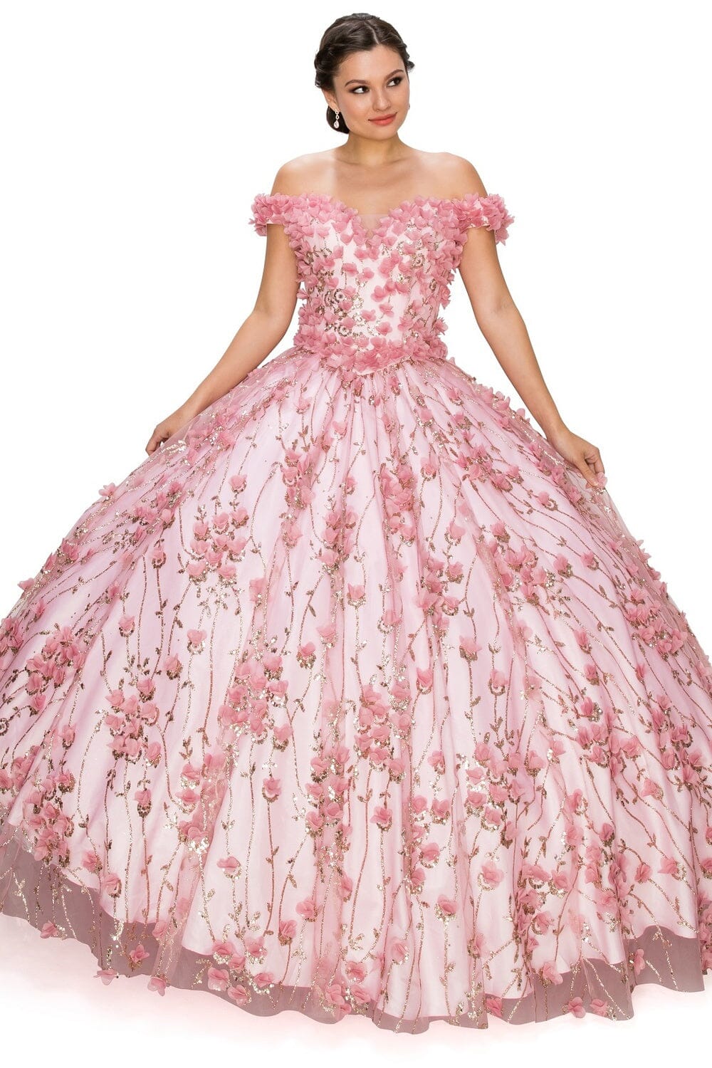 3D Floral Off Shoulder Ball Gown by Cinderella Couture 8021J - product image 3