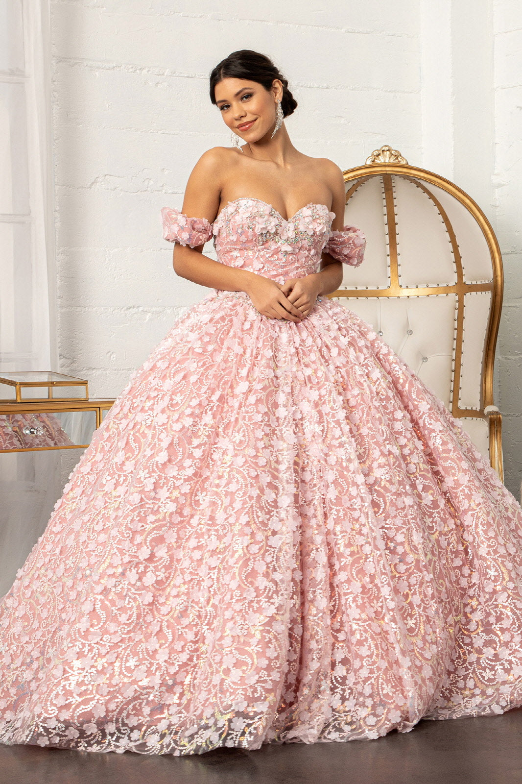 3D Floral Off Shoulder Ball Gown by Elizabeth K GL3019 - product image 1