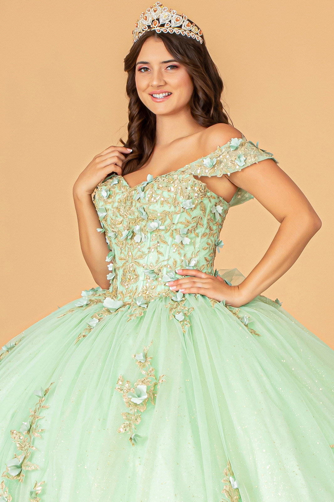 3D Floral Off Shoulder Ball Gown by Elizabeth K GL3102 - product image 4
