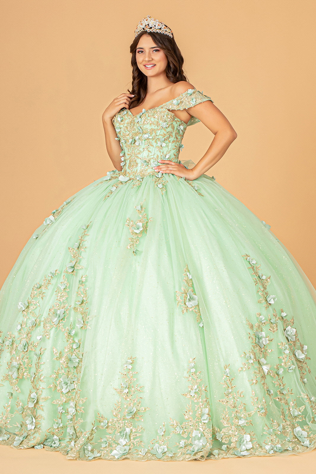 3D Floral Off Shoulder Ball Gown by Elizabeth K GL3102 - product image 3