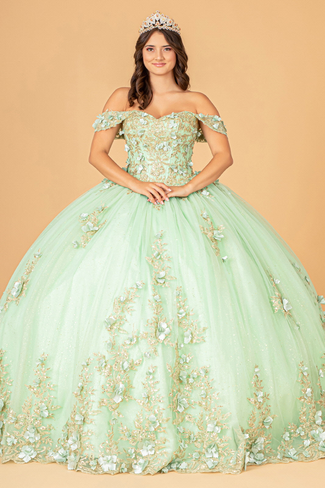 3D Floral Off Shoulder Ball Gown by Elizabeth K GL3102 - product image 1