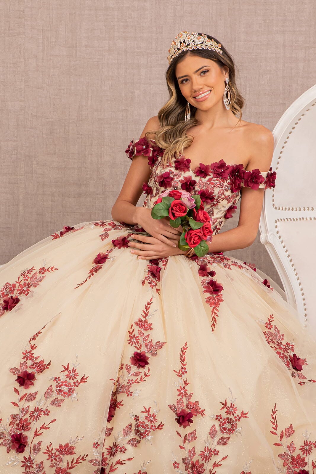 3D Floral Off Shoulder Ball Gown by Elizabeth K GL3105 - product image 6