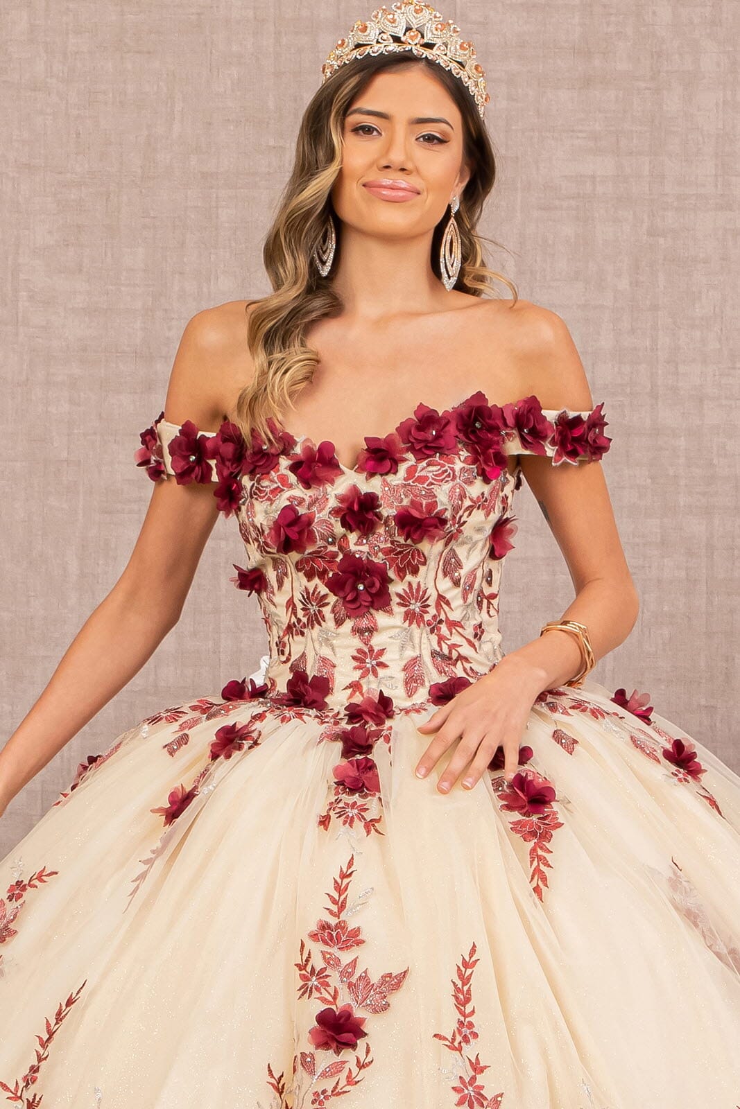 3D Floral Off Shoulder Ball Gown by Elizabeth K GL3105 - product image 3