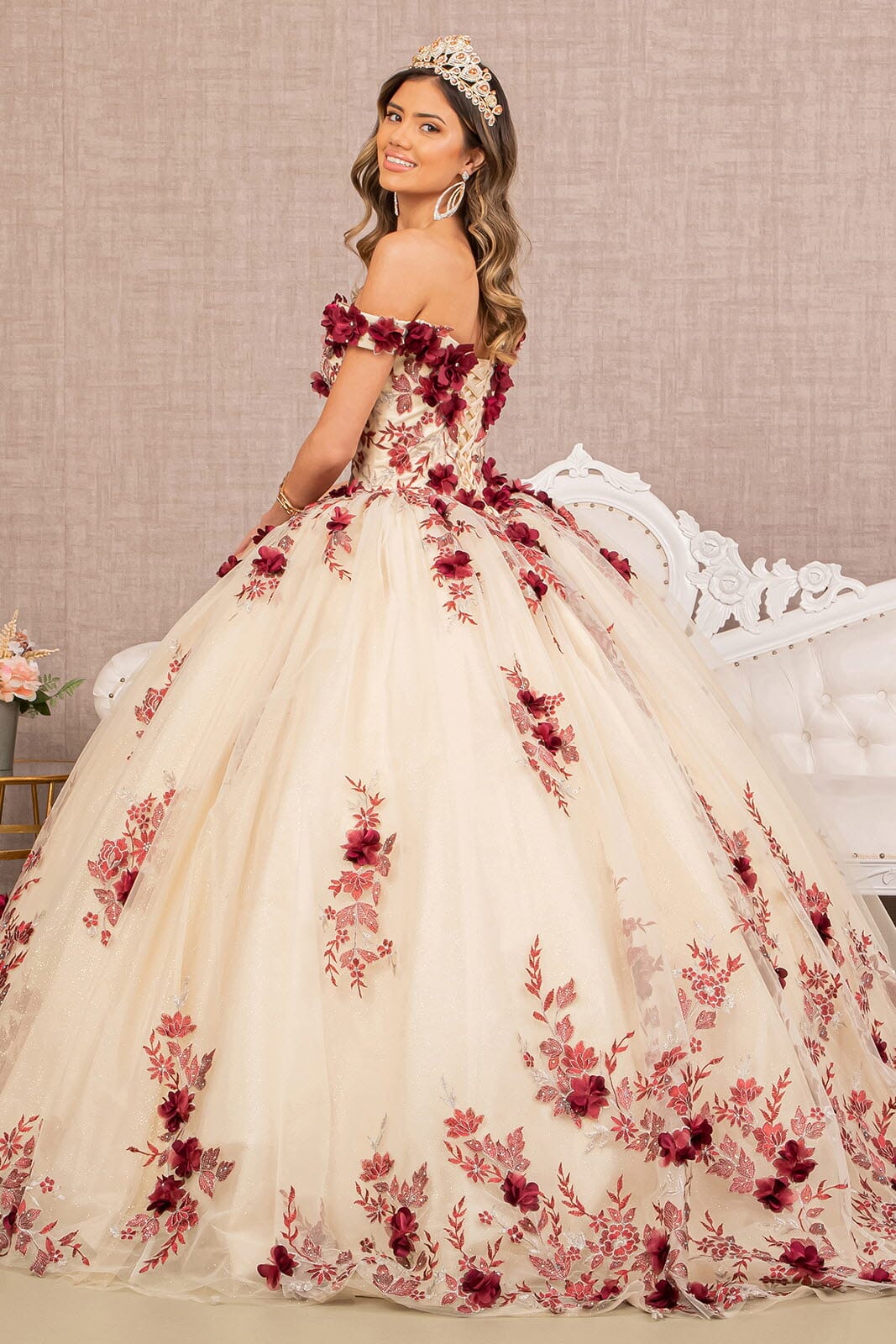 3D Floral Off Shoulder Ball Gown by Elizabeth K GL3105 - product image 2