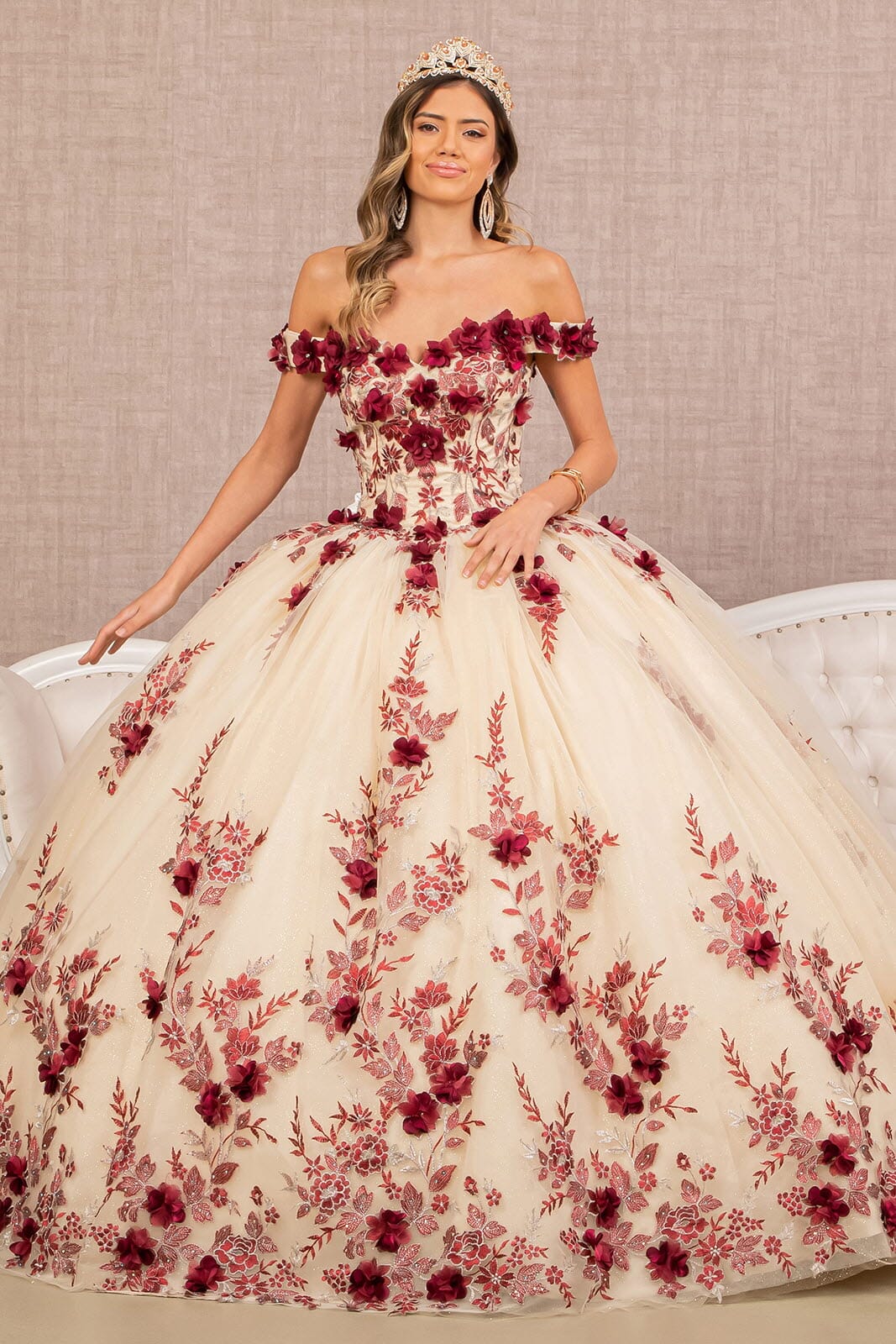 3D Floral Off Shoulder Ball Gown by Elizabeth K GL3105 - product image 7