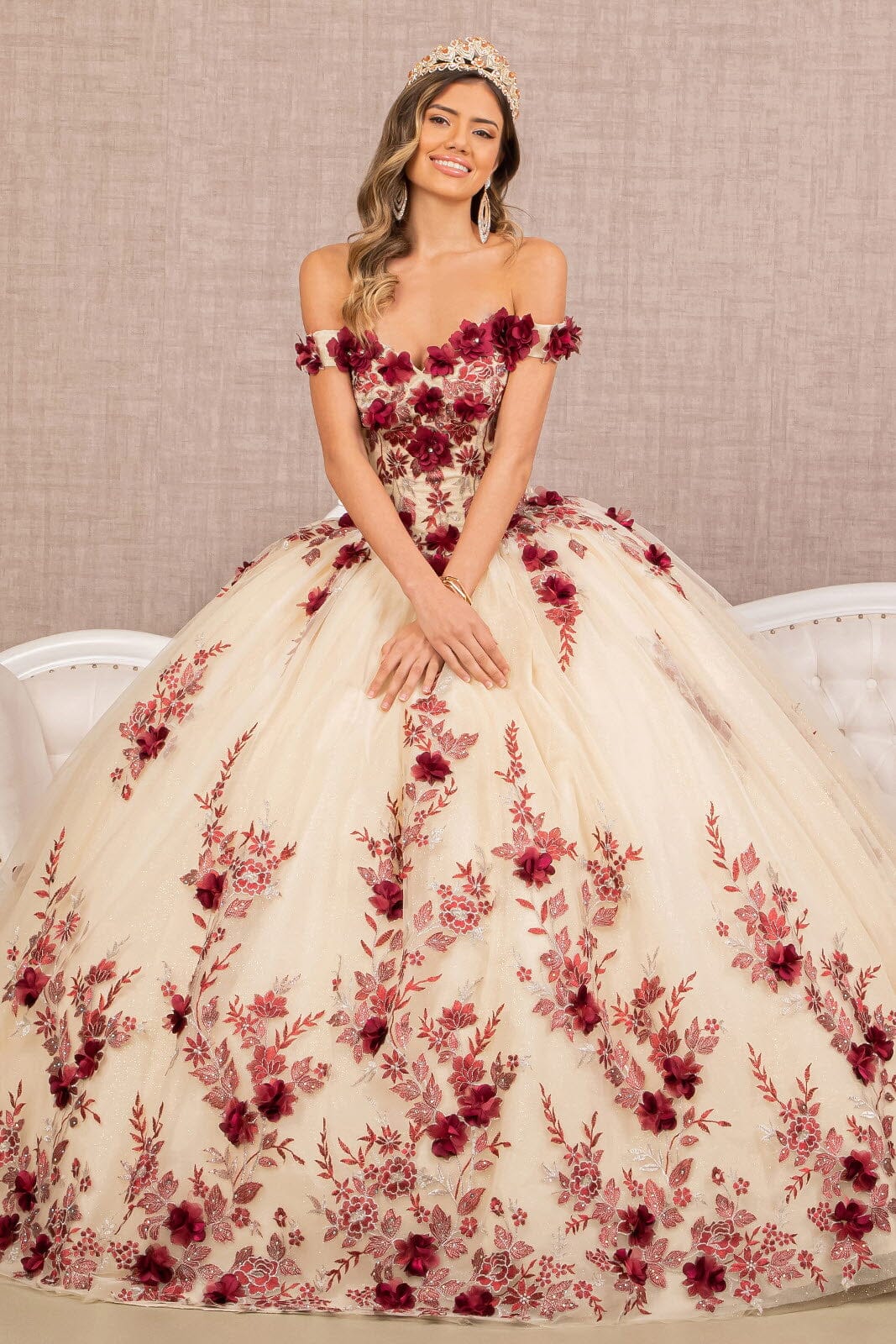 3D Floral Off Shoulder Ball Gown by Elizabeth K GL3105 - product image 4