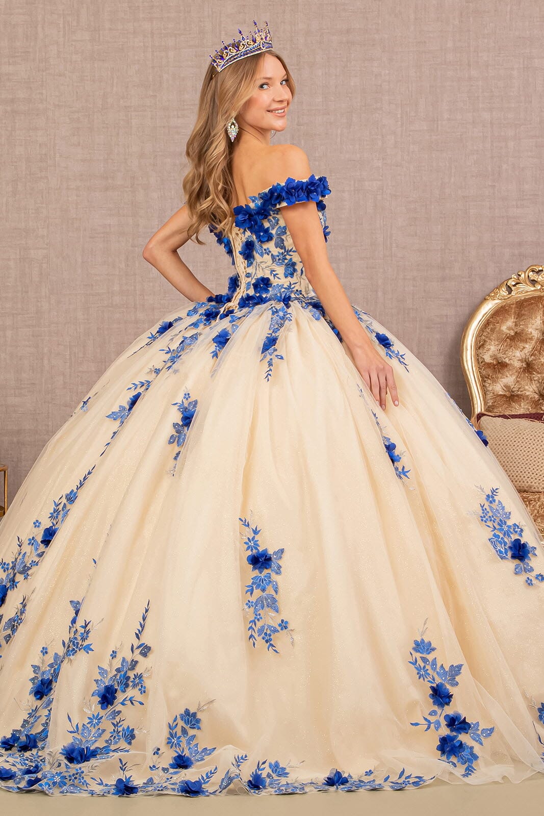 3D Floral Off Shoulder Ball Gown by Elizabeth K GL3105 - product image 9