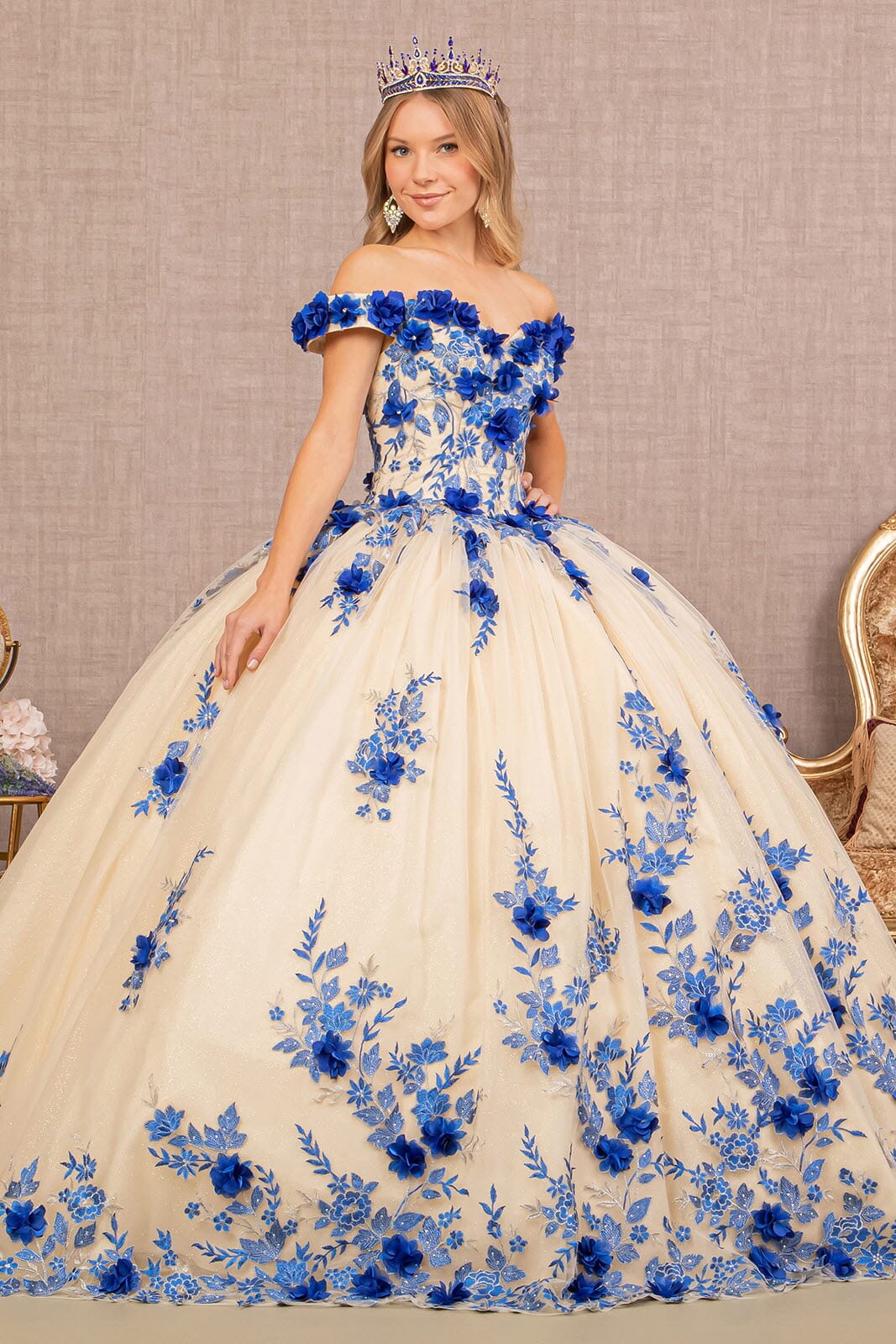 3D Floral Off Shoulder Ball Gown by Elizabeth K GL3105 - product image 8