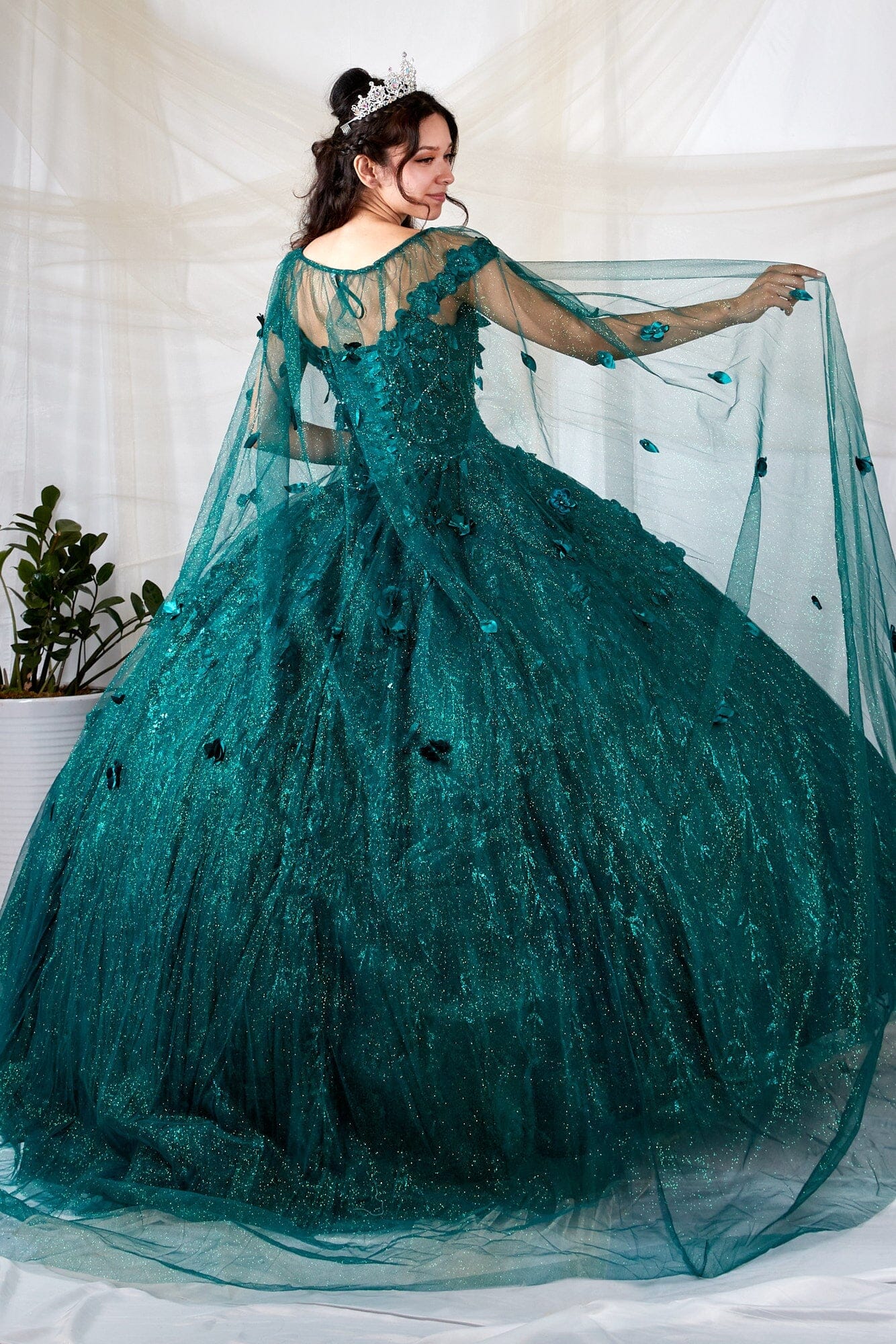 3D Floral Off Shoulder Cape Ball Gown by Calla SCL-30001 - product image 3