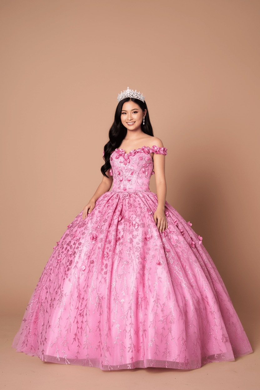 3D Floral Off Shoulder Cape Ball Gown by Calla SCL-30001 - product image 25