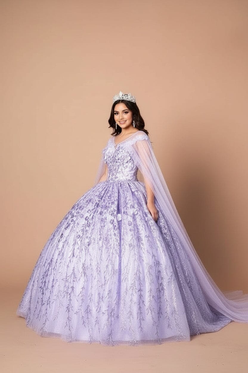 3D Floral Off Shoulder Cape Ball Gown by Calla SCL-30001 - product image 4