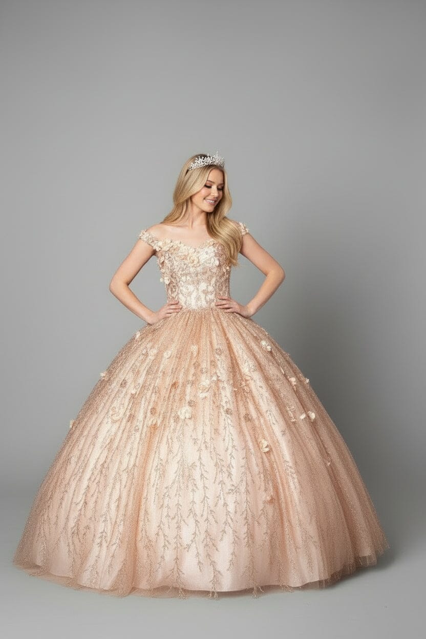 3D Floral Off Shoulder Cape Ball Gown by Calla SCL-30001 - product image 19