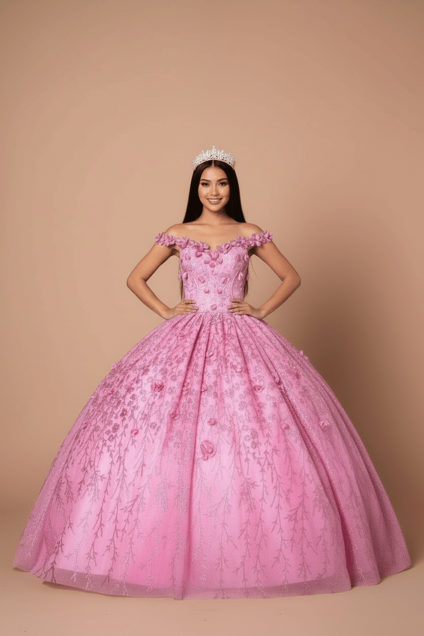 3D Floral Off Shoulder Cape Ball Gown by Calla SCL-30001 - product image 22
