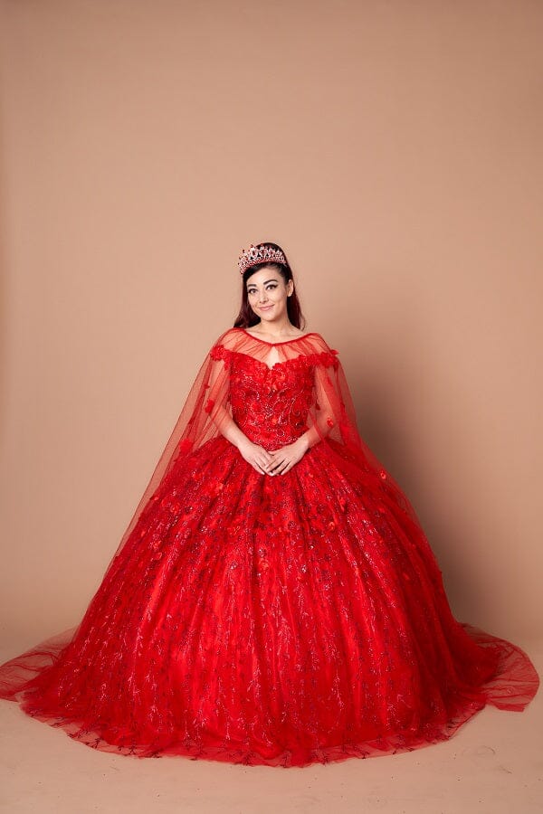 3D Floral Off Shoulder Cape Ball Gown by Calla SCL-30001 - product image 27