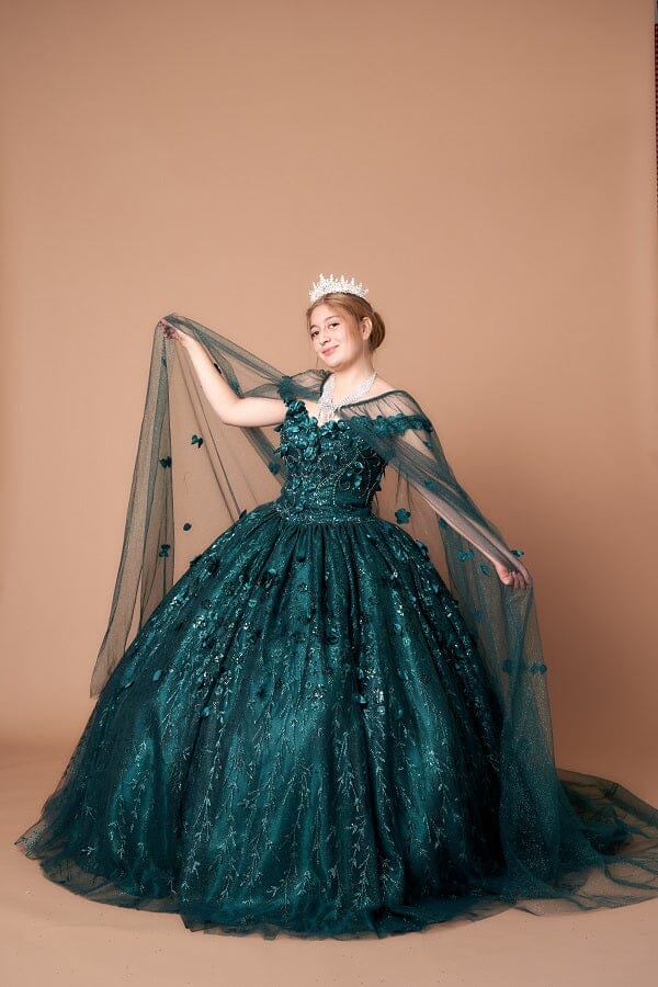 3D Floral Off Shoulder Cape Ball Gown by Calla SCL-30001 - product image 9