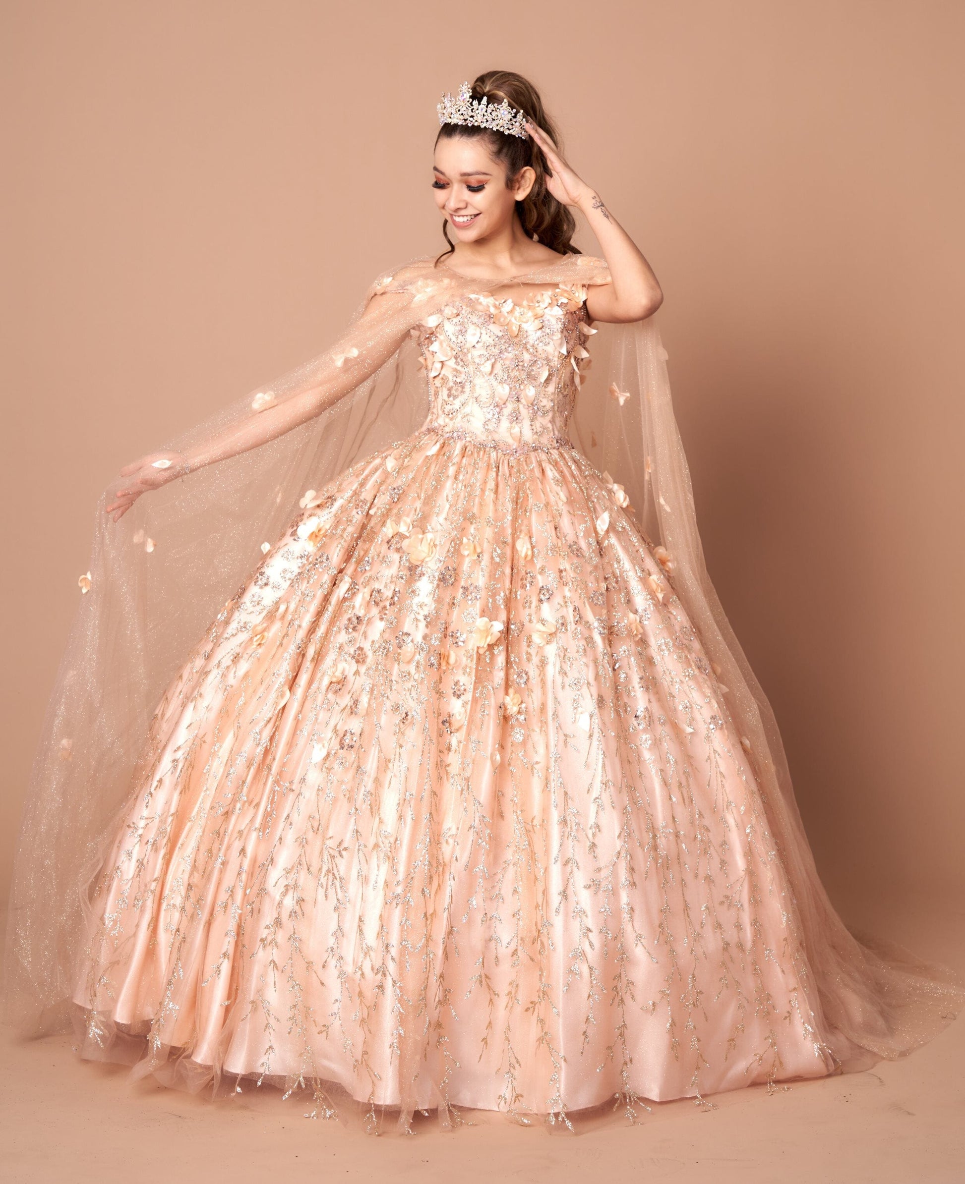 3D Floral Off Shoulder Cape Ball Gown by Calla SCL-30001 - product image 20