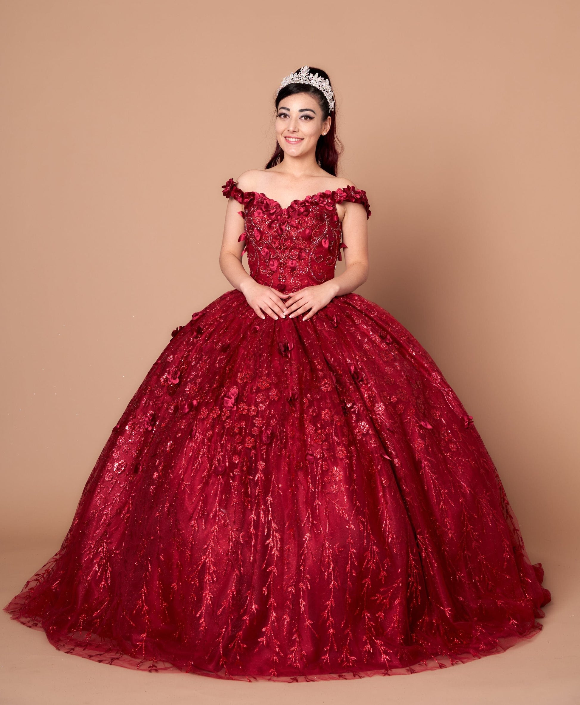3D Floral Off Shoulder Cape Ball Gown by Calla SCL-30001 - product image 16