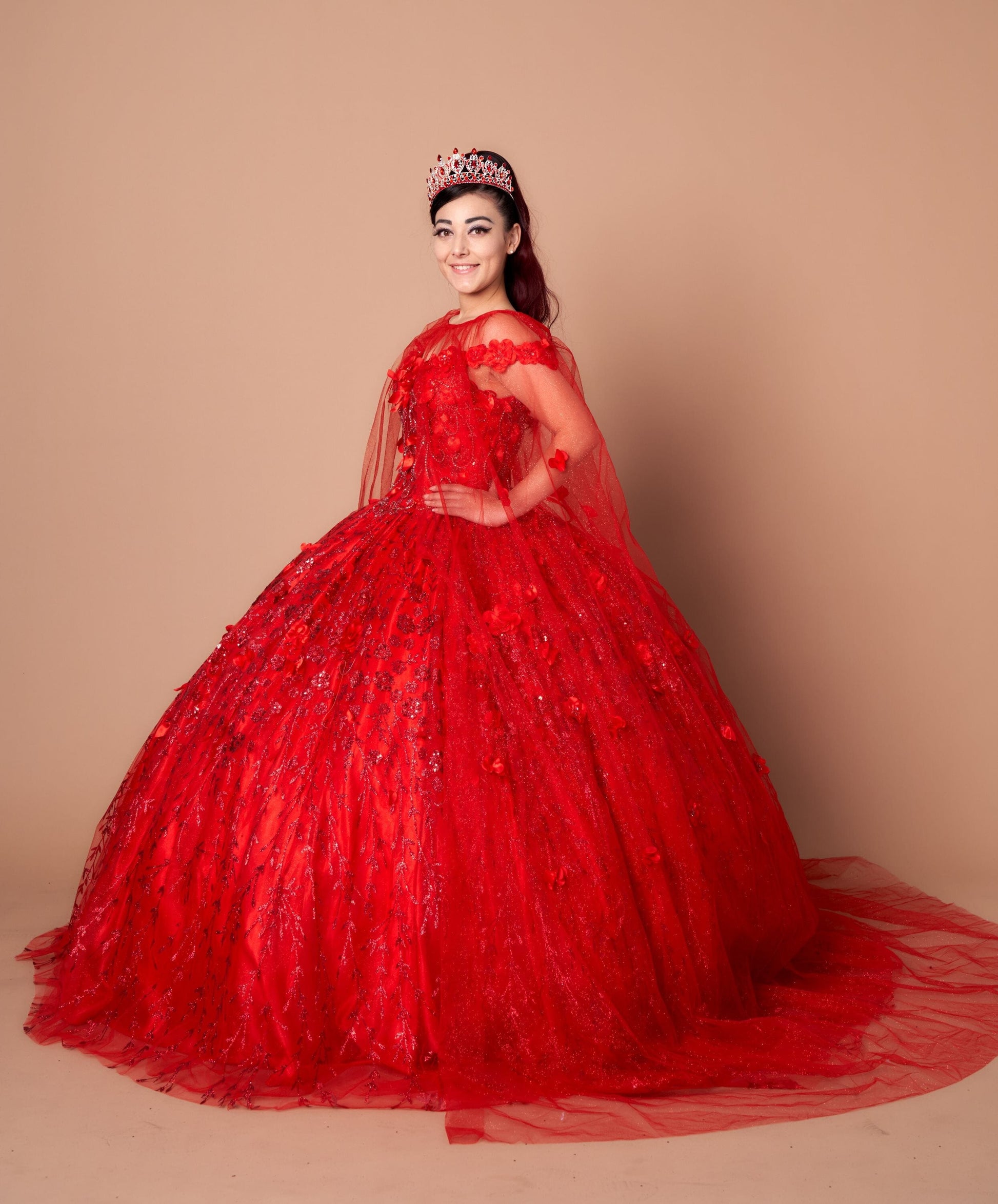 3D Floral Off Shoulder Cape Ball Gown by Calla SCL-30001 - product image 28