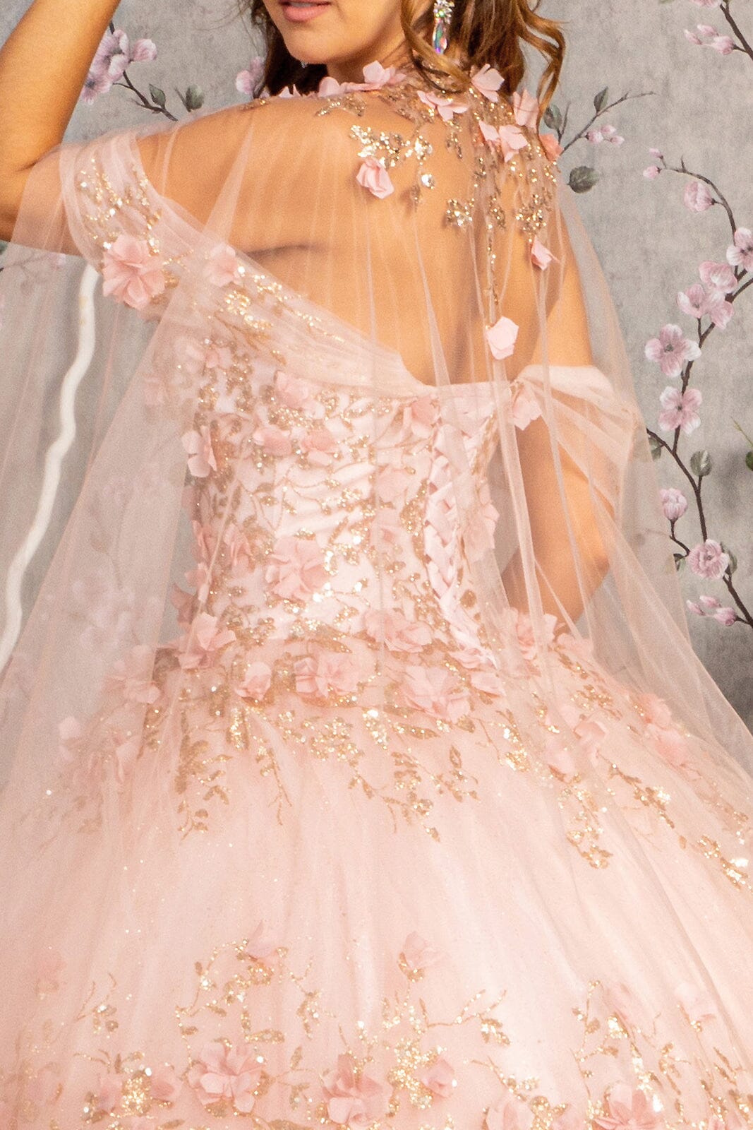 3D Floral Off Shoulder Cape Ball Gown by Elizabeth K GL3179 - product image 19