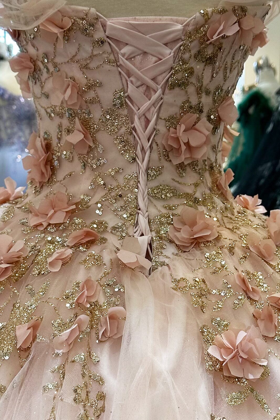 3D Floral Off Shoulder Cape Ball Gown by Elizabeth K GL3179 - product image 24