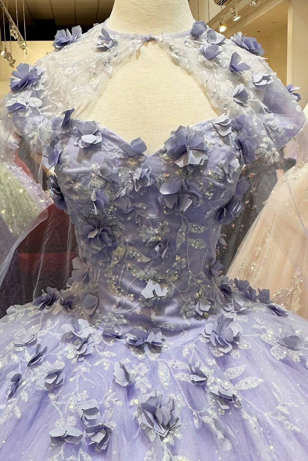 3D Floral Off Shoulder Cape Ball Gown by Elizabeth K GL3179 - product image 16