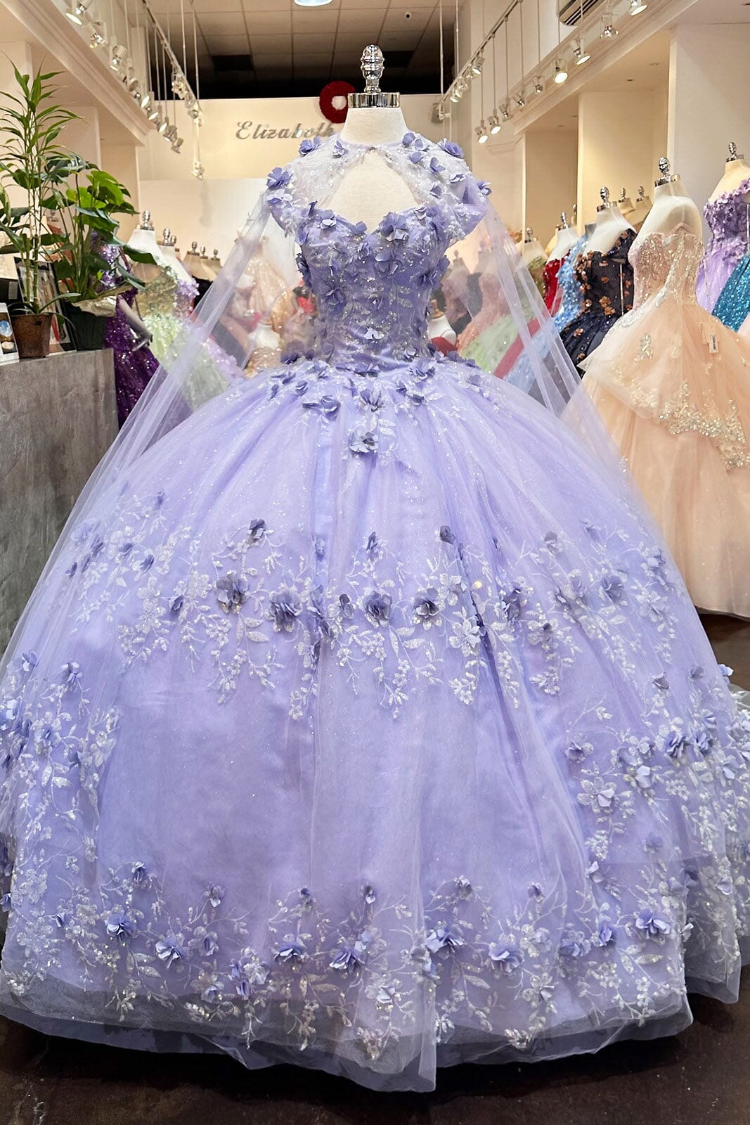 3D Floral Off Shoulder Cape Ball Gown by Elizabeth K GL3179 - product image 13