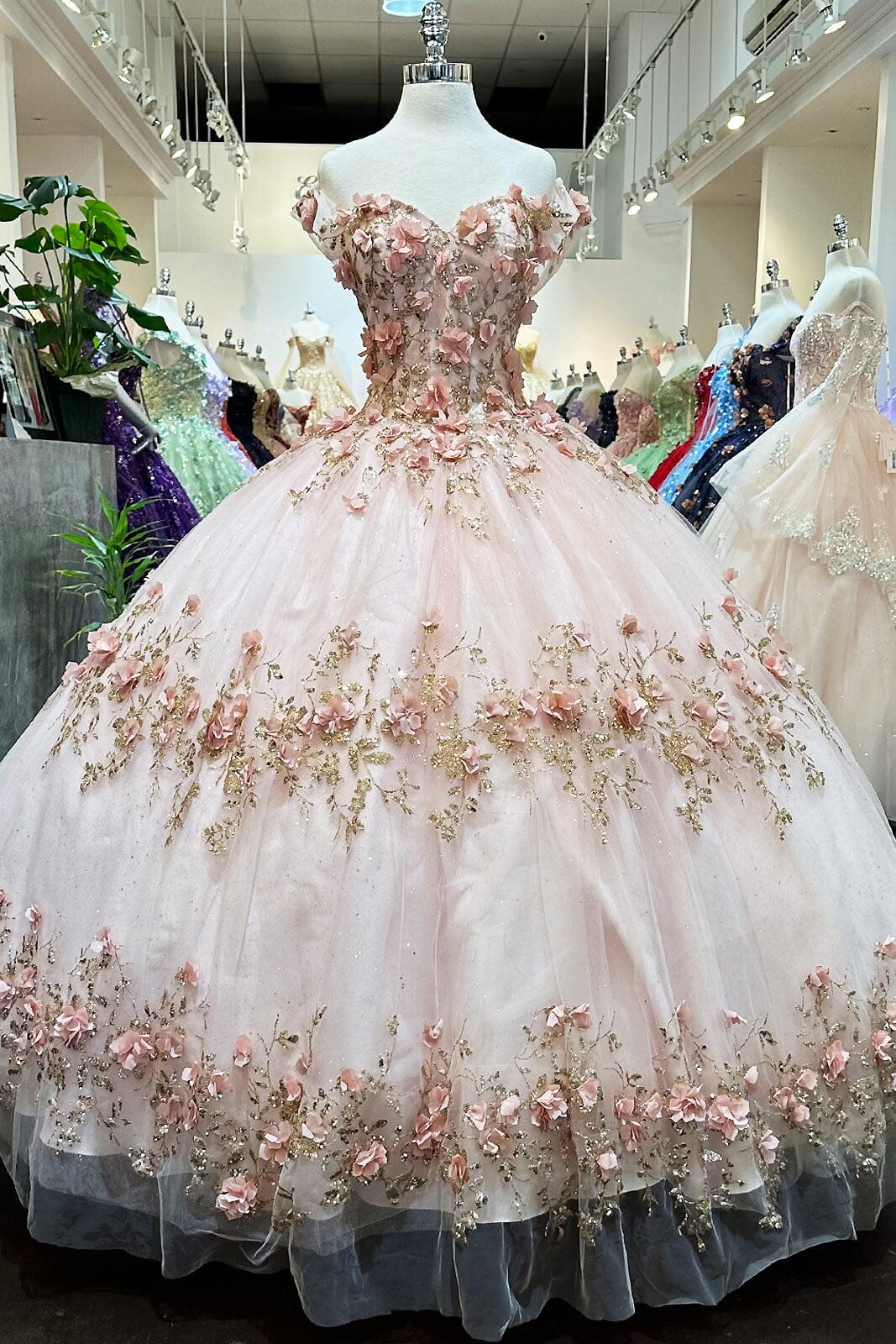 3D Floral Off Shoulder Cape Ball Gown by Elizabeth K GL3179 - product image 21