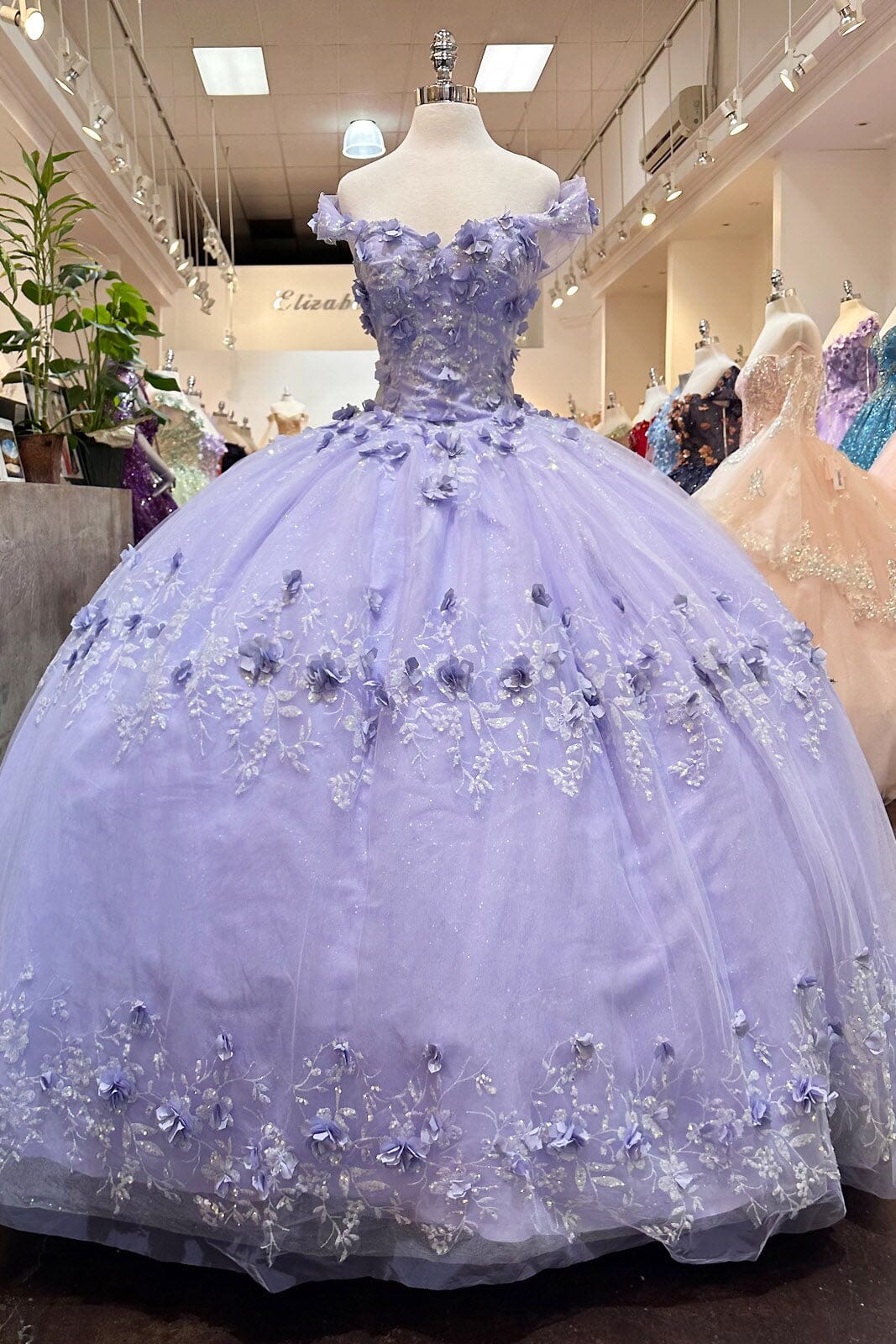 3D Floral Off Shoulder Cape Ball Gown by Elizabeth K GL3179 - product image 15