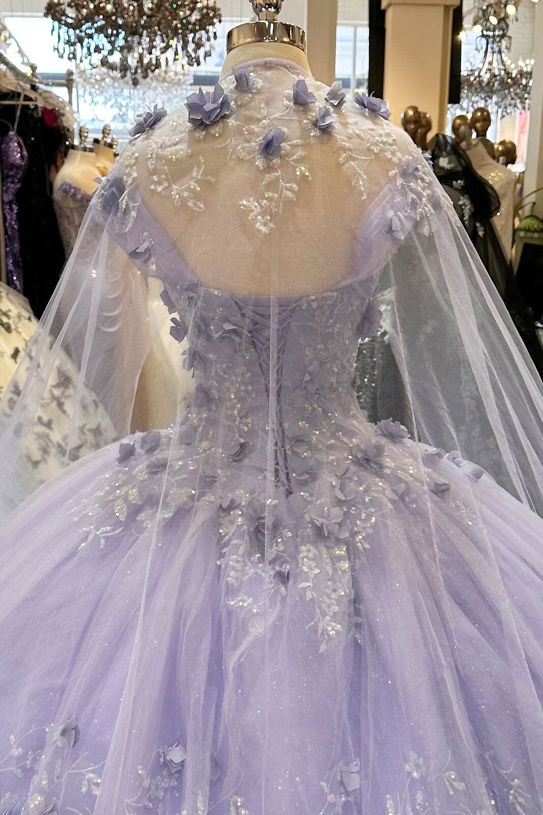 3D Floral Off Shoulder Cape Ball Gown by Elizabeth K GL3179 - product image 17