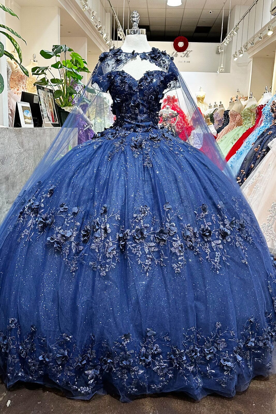 3D Floral Off Shoulder Cape Ball Gown by Elizabeth K GL3179 - product image 28