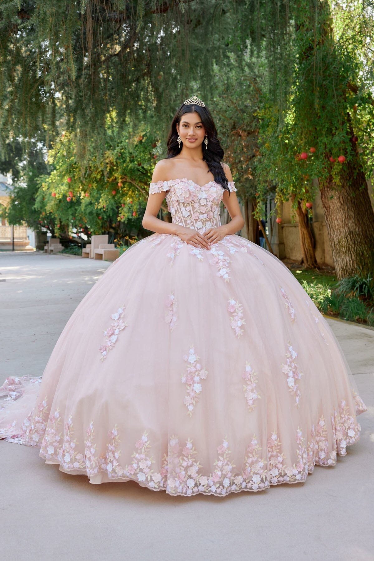 3D Floral Off Shoulder Corset Ball Gown by Juliet JT1460J - product image 1